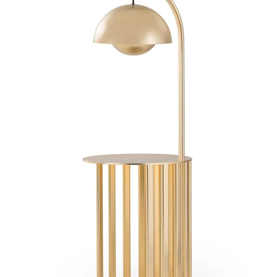 Distinguished Turri Roma side table crafted in metal with champagne gold finish and integrated lighting