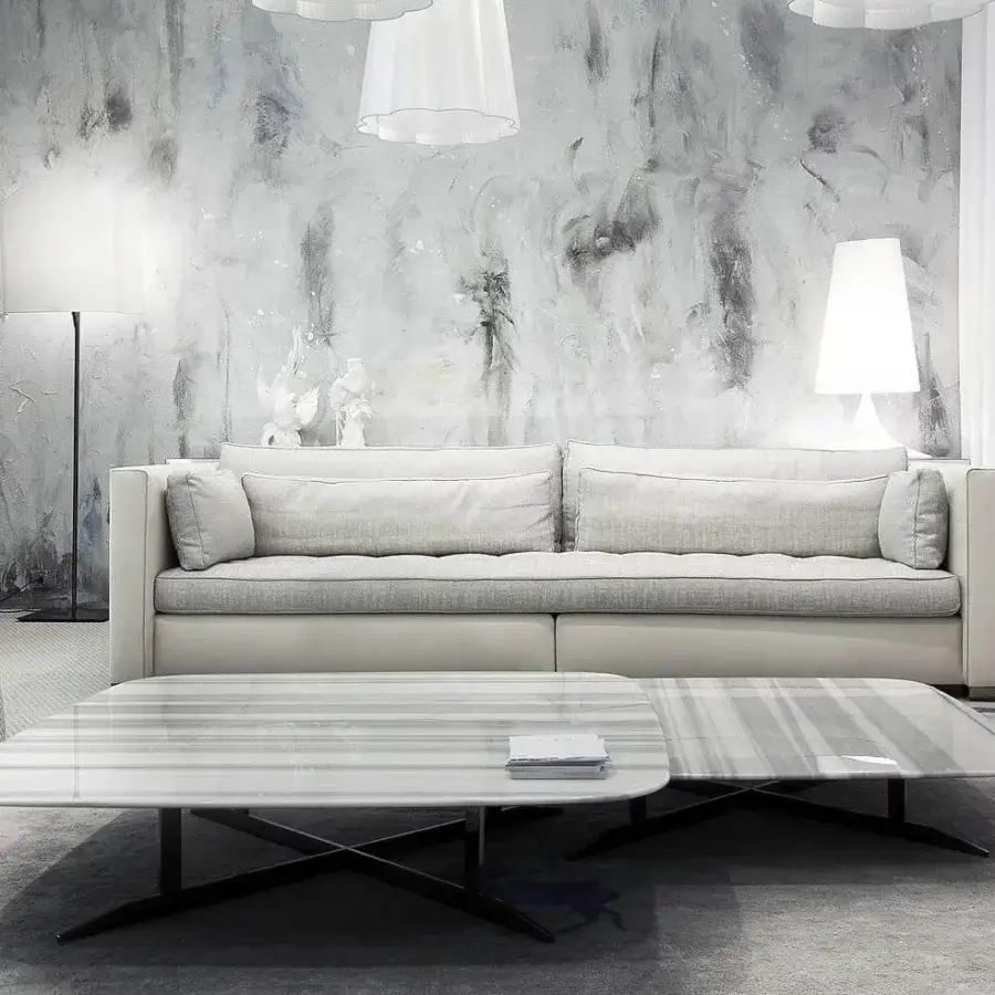 Superior Erba Alchimia sofa in light grey textile with solid wood frame and cotton back cushions offering comfortable seating