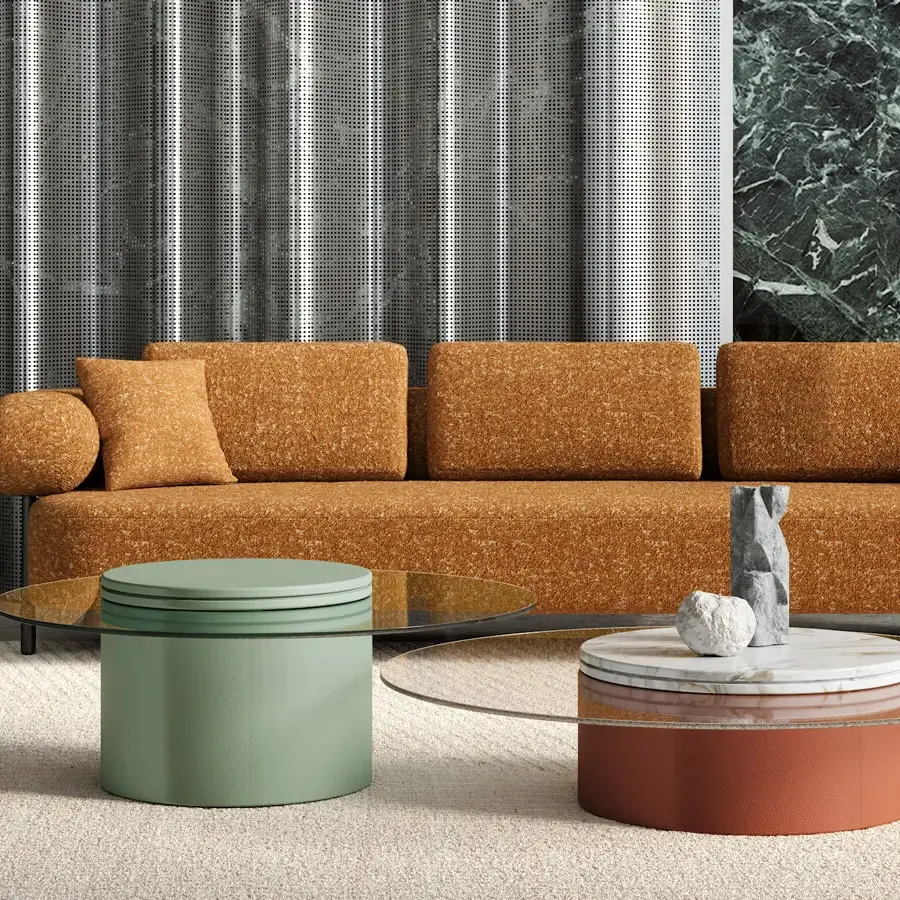 Architectural Turri Roma side table with cylindrical green synthetic base and cantilevered crystal top
