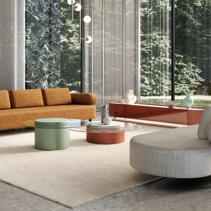 Superior Turri Roma side table with cylindrical muted green synthetic base and cantilevered crystal top