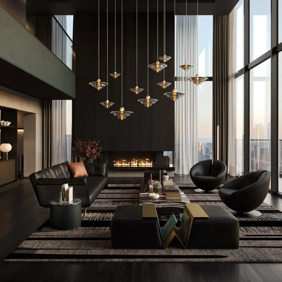 Superior WAYNE Enterprises WE-002 suspension lamp with extra clear crystal and glossy metal crafted in a multi-tiered design