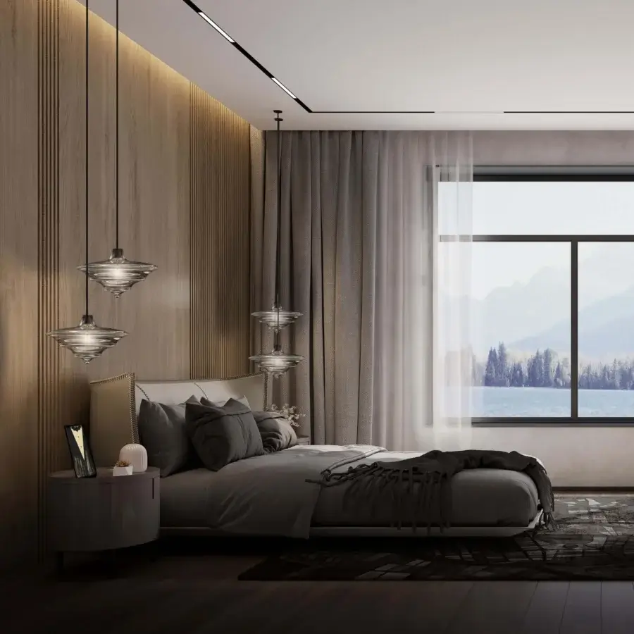 Superior WAYNE Enterprises WE-002 suspension lamp with rippled extra clear crystal shade and metal holder crafted in Italy