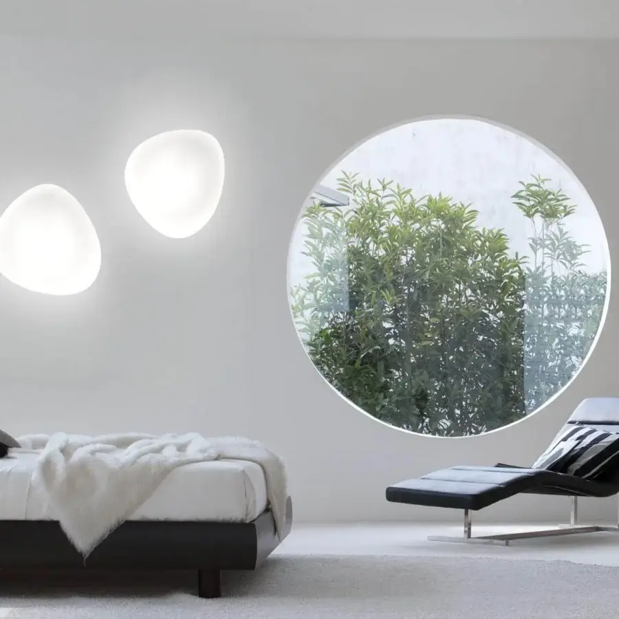 Elegant Vistosi Neochic wall lamp crafted in refined matt white glass with glossy white metal parts