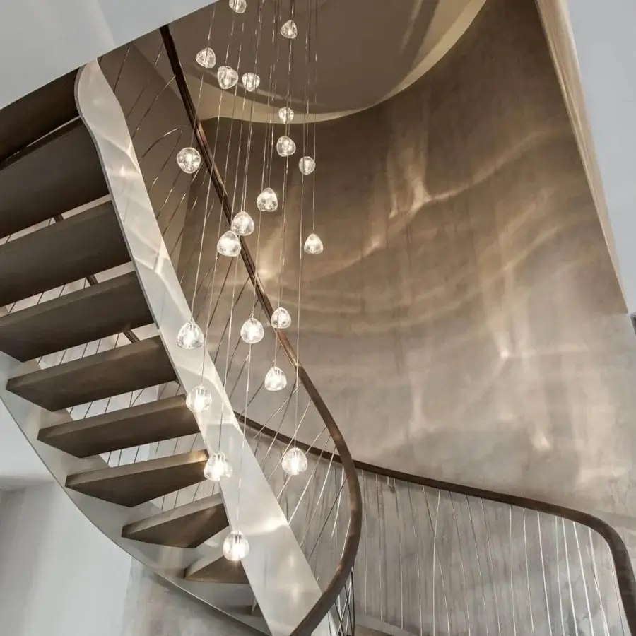Superior Terzani Mizu Multi Light suspension lamp with clear crystal orbs suspended from delicate cables