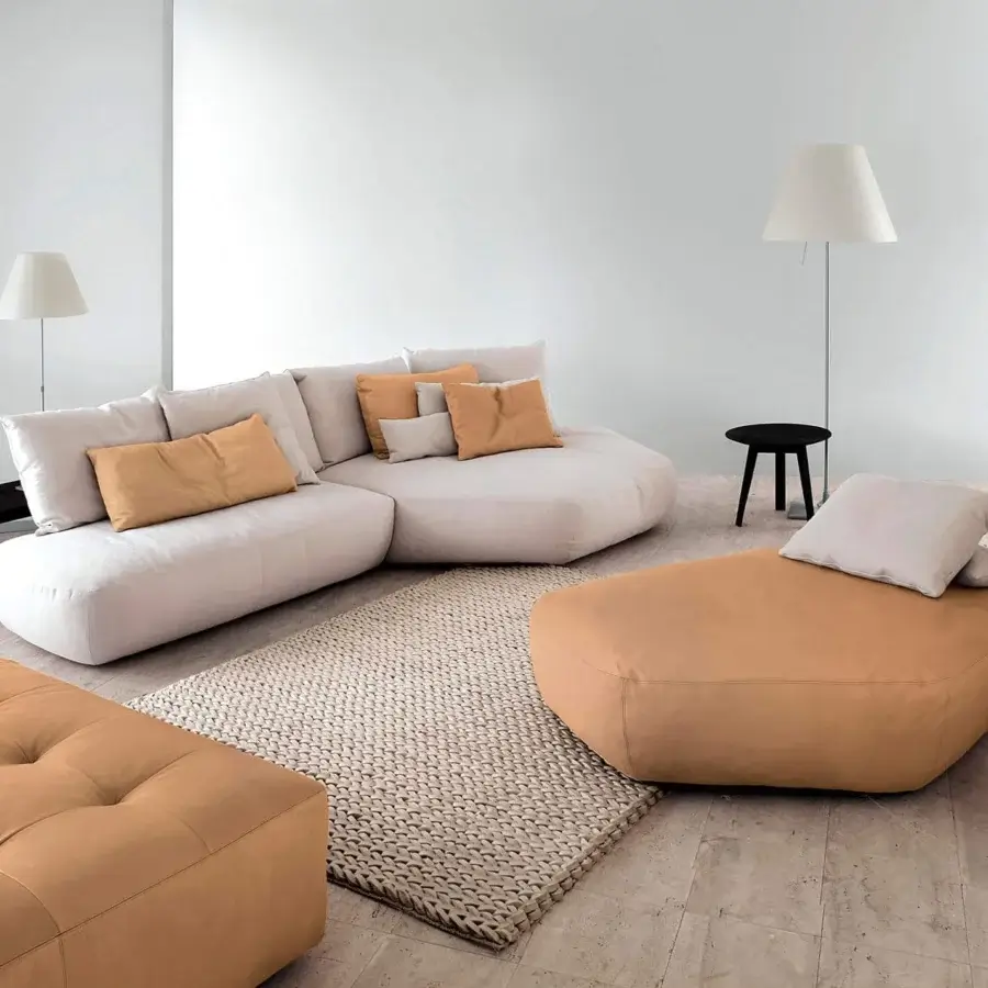 Elegant Swan Italia Pack sectional with light beige luxurious fabric upholstery and matte finish