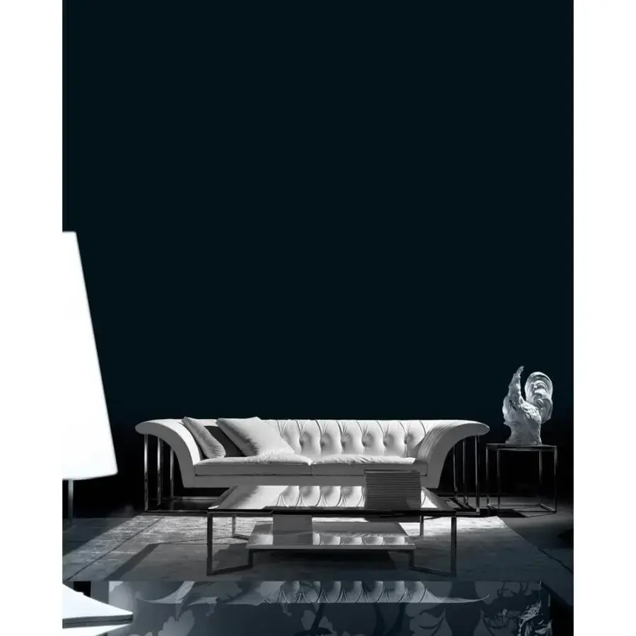 Elegant Erba Rockouture sofa crafted in Italy with bright white textile upholstery and stainless steel base