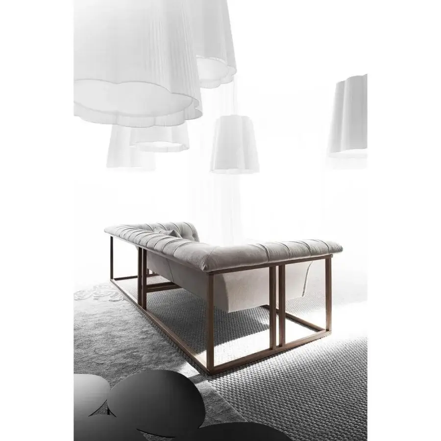 Exceptional Erba Rockouture sofa, a contemporary design with light beige textile upholstery and a natural finish solid wood frame