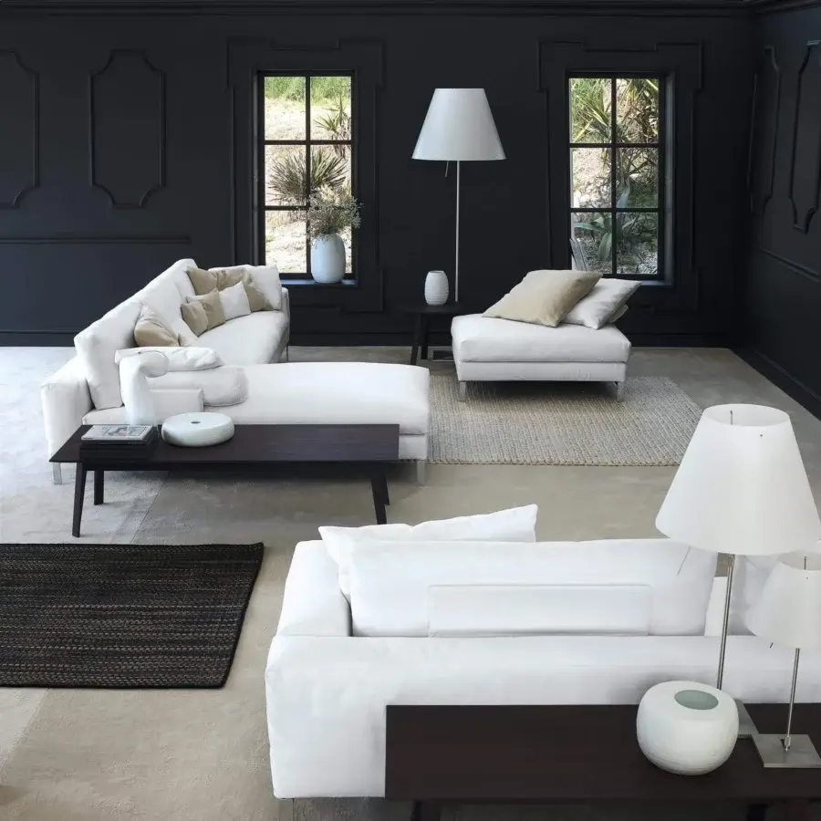 Distinguished Swan Italia Molvedo sectional upholstered in bright white removable fabric with brown-bronze powder-coated metal legs