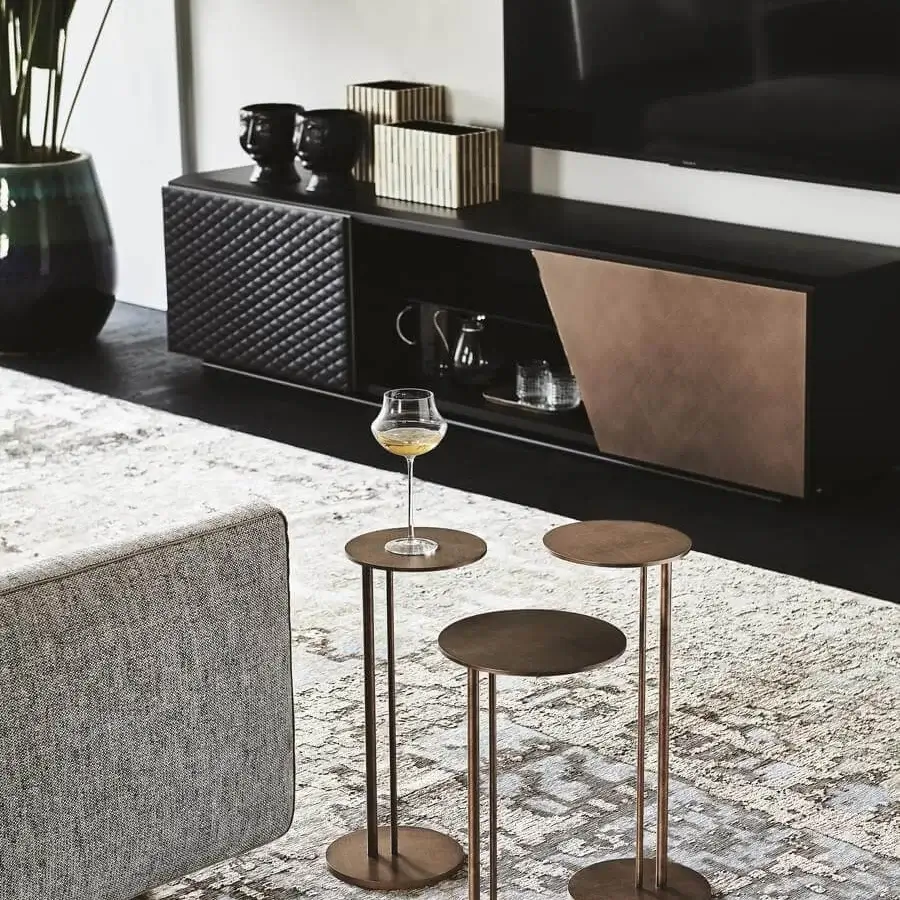 Superior Cattelan Italia Radja rug crafted in cotton and chenille with a subtle relief and complex abstract design in gray, beige, and blue tones