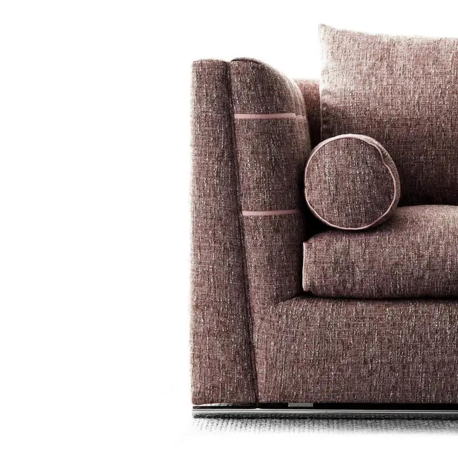 Lavish Erba Get Back sofa built with solid wood and heathered brown textile upholstery with bright chrome steel feet