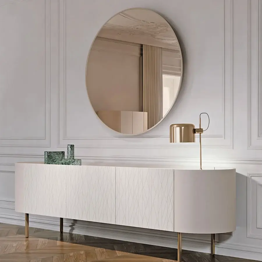 Distinguished Turri Roma mirror with minimalist design and light neutral glossy lacquered wood frame