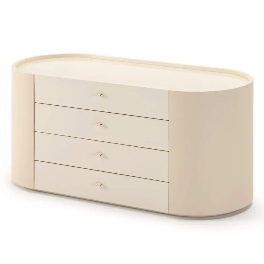 Distinguished Turri Roma dresser crafted in light cream wood with a glossy lacquered finish and satin metal handles