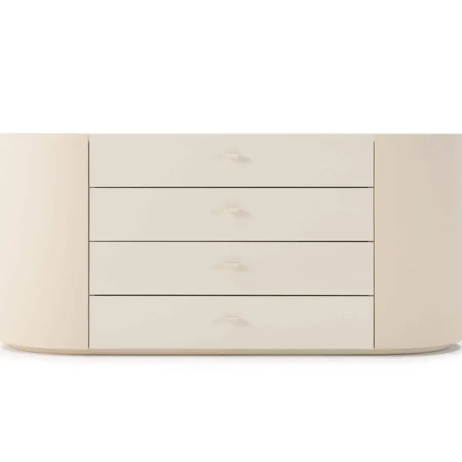 Superior Turri Roma dresser crafted in light cream wood with curved sides and glossy lacquered finish