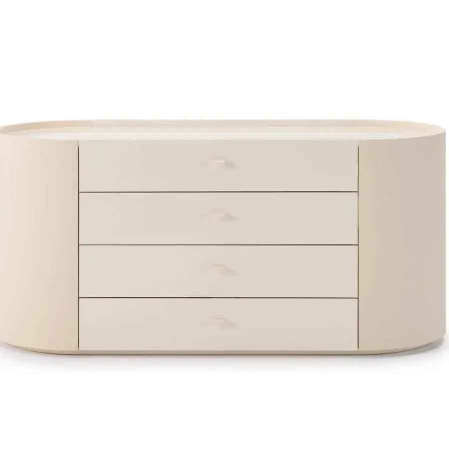 Captivating Turri Roma dresser crafted in cream lacquered wood with minimal tab pulls and rounded form