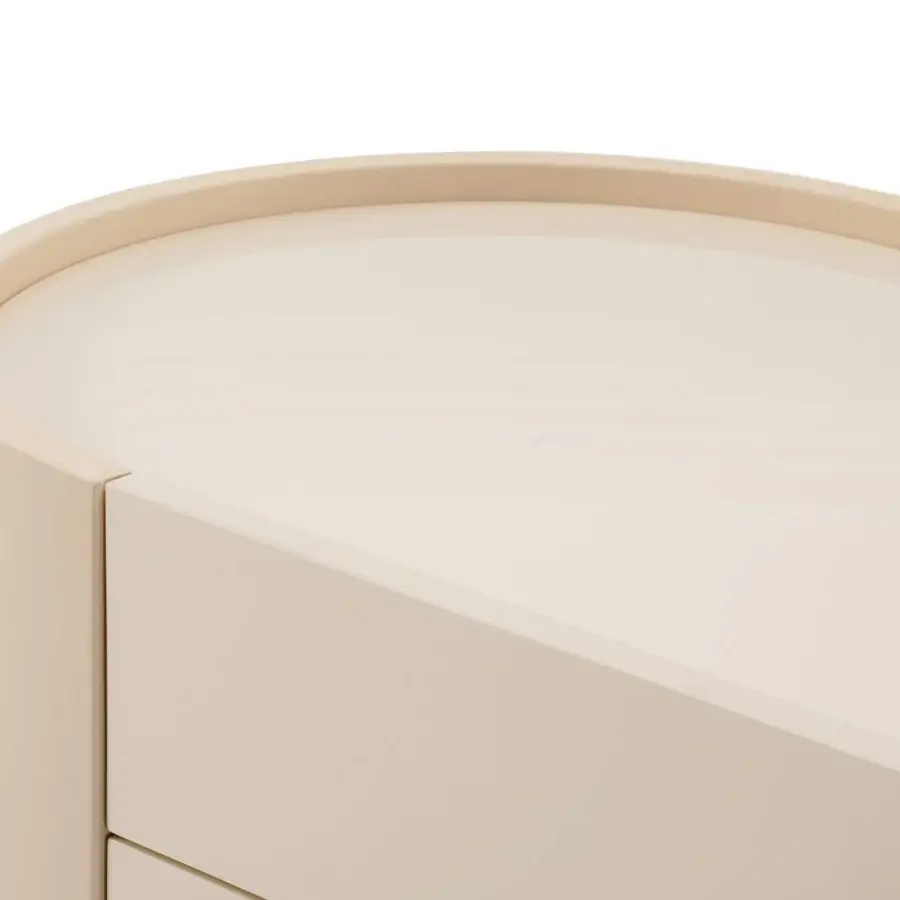 Distinguished Turri Roma dresser crafted in light creamy beige wood with glossy lacquered finish and minimalist curved lines