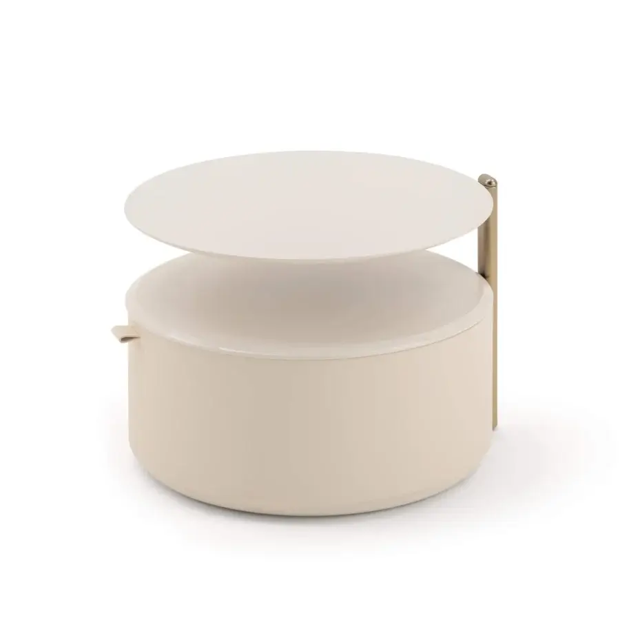 Distinguished Turri Roma nightstand with creamy beige leather and glossy lacquered wood, finished with champagne gold metal detail