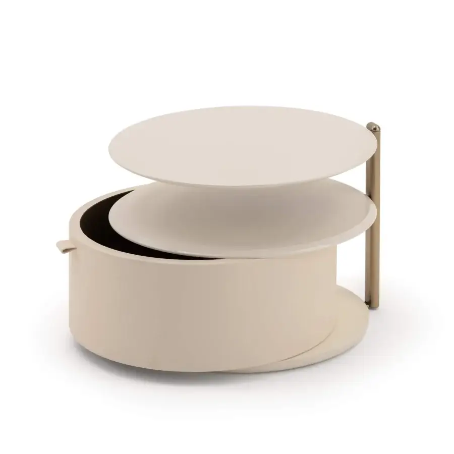 Superior Turri Roma nightstand with rounded forms, light beige leather and glossy lacquered wood with champagne gold finish