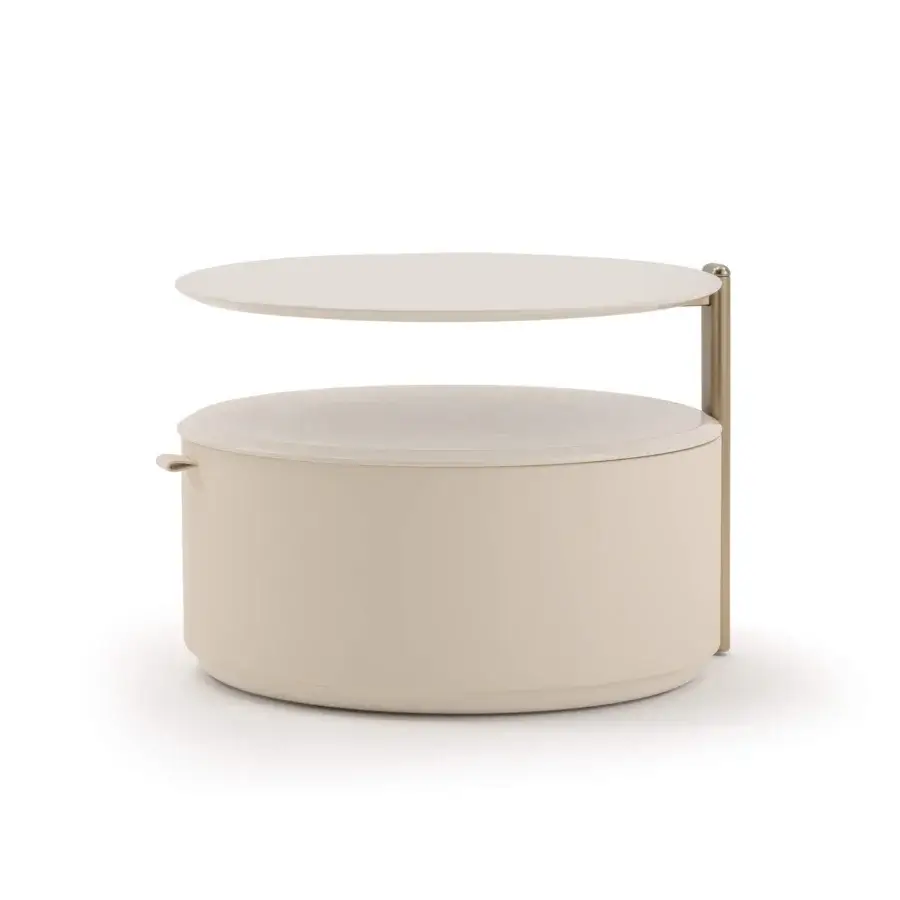 Distinguished Turri Roma nightstand with rounded forms, leather drawer and glossy lacquered wood, accented by champagne gold metal detailing