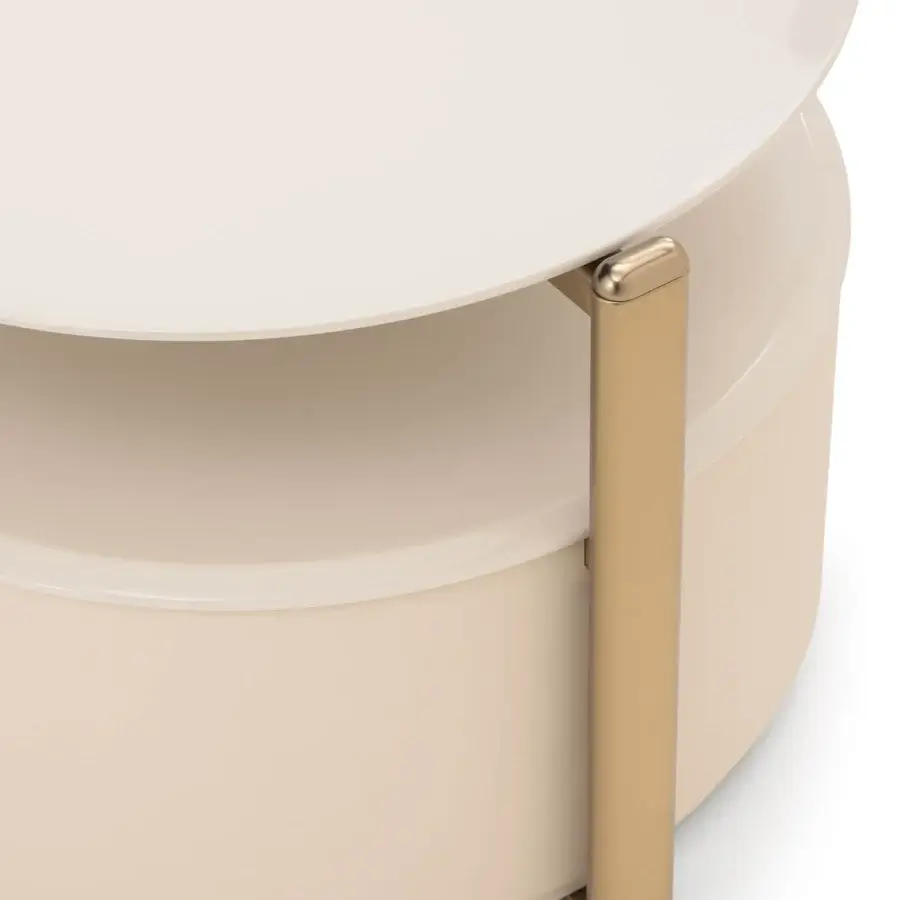 Superior Turri Roma nightstand with a leather drawer and glossy lacquered wood, finished with champagne gold metal detailing