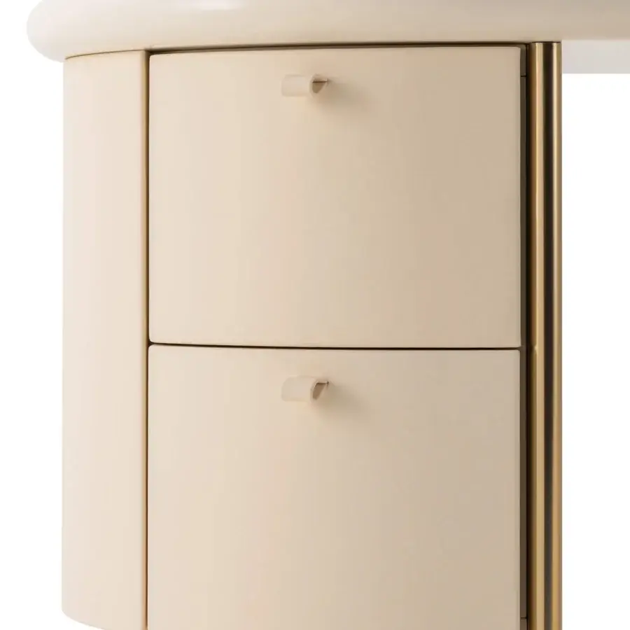 Distinguished Turri Roma vanity with curved design, four light leather drawers and champagne gold metal legs