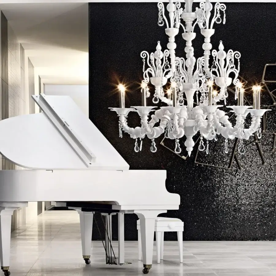 Exceptional Barovier&Toso Taif chandelier with clear Murano glass and polished chrome finish displaying ornate swirling arms and crystal-like pendants