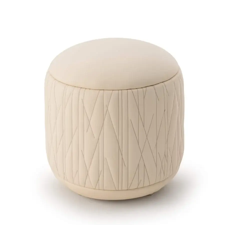 Distinguished Turri Roma ottoman with geometric embroidery in light beige synthetic material and matte finish
