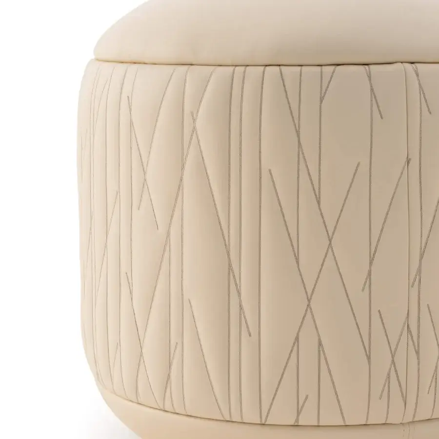 Exceptional Turri Roma ottoman with geometric embroidery in light beige synthetic leather and smooth matte finish