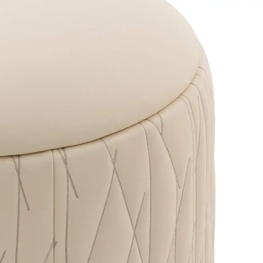 Distinguished Turri Roma ottoman crafted with light cream textile upholstery and quilted geometric embroidery