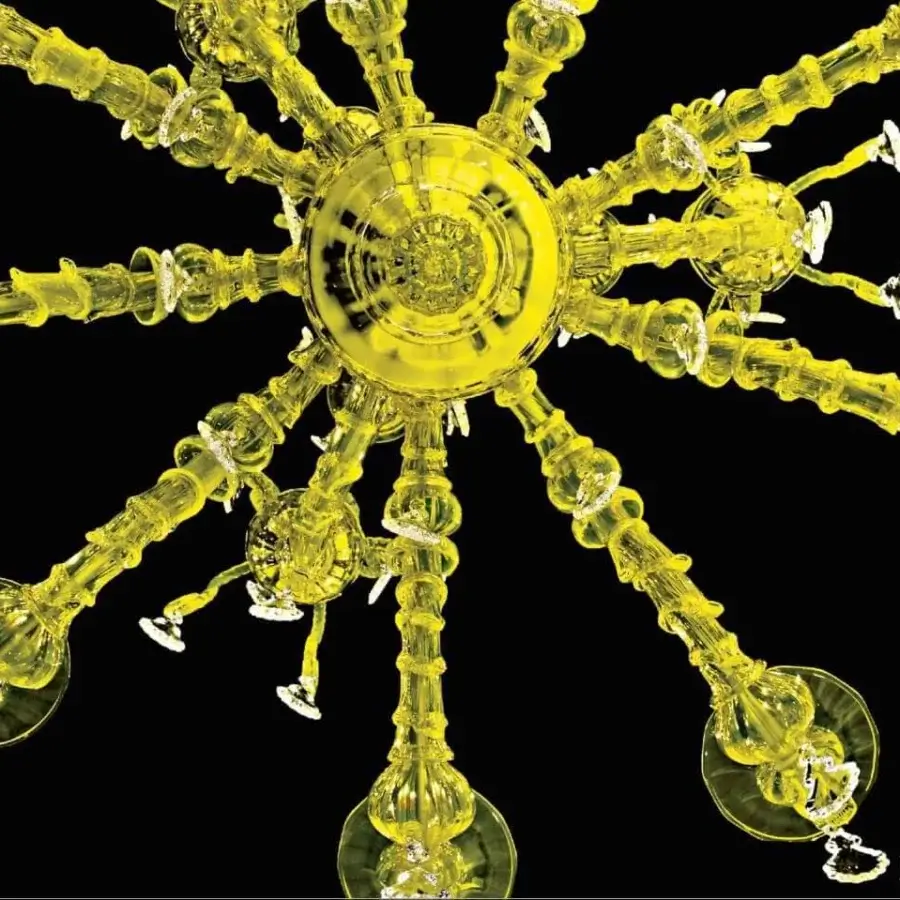 Elegant Barovier&Toso Taif chandelier crafted in Murano glass with polished chrome and warm yellow hue