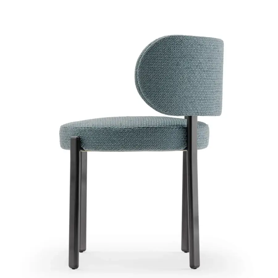 Superior Turri Roma chair with rounded textile upholstery and dark refined metal legs crafted in Italy