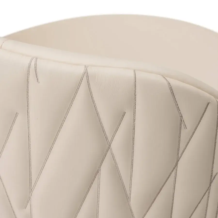 Distinguished Turri Roma chair upholstered in light cream material with dark stitching and sleek metal legs