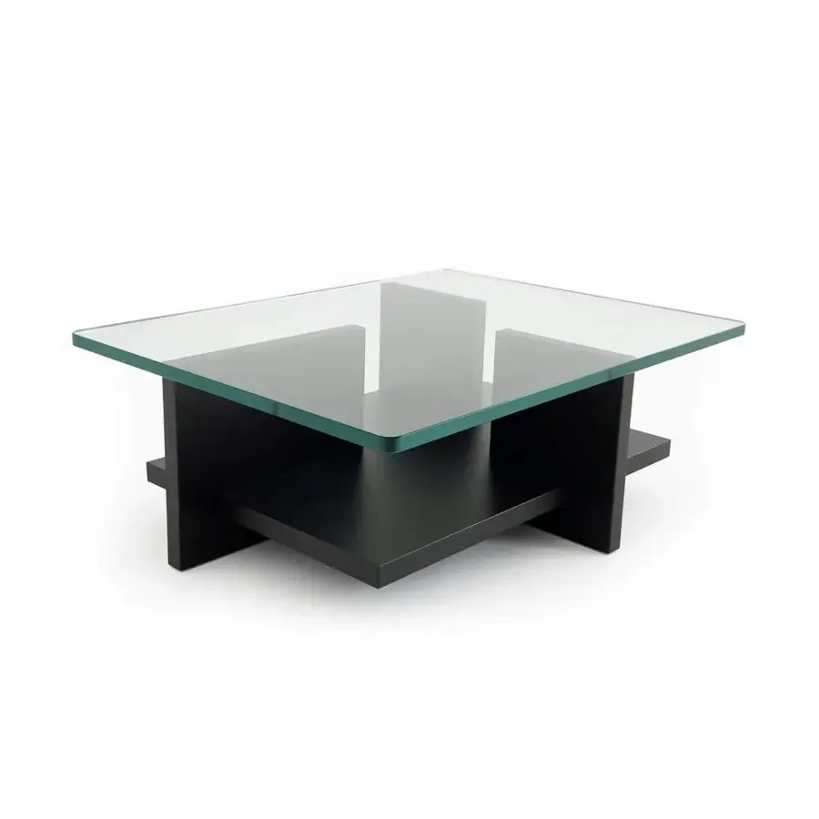 Distinguished Moroso Theo coffee table with a float glass top and matt lacquered MDF structure inspired by neoplasticism