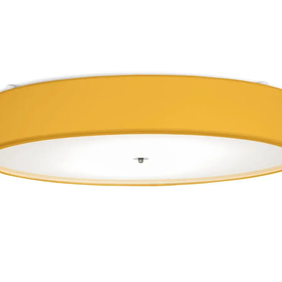 Distinguished Modo Luce Discovolante ceiling lamp crafted in Italy with vibrant yellow textile shade and refined form