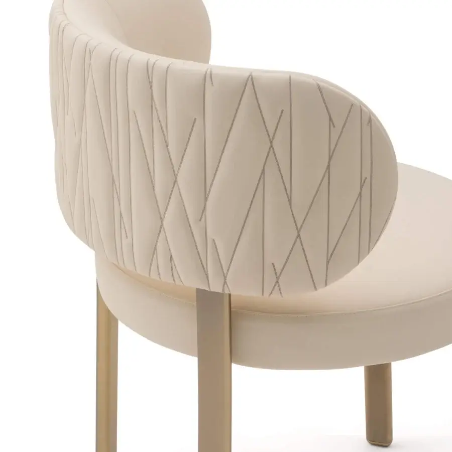 Exclusive Turri Roma chair with light cream quilted synthetic fabric and light gold satin metal legs