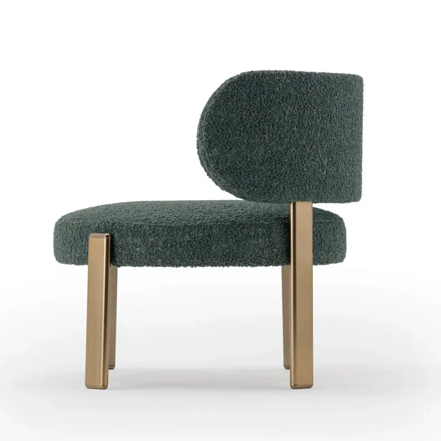 Sophisticated Turri Roma lounge chair with dark teal textured fabric upholstery and refined metal legs