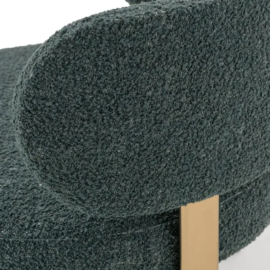 Exceptional Turri Roma lounge chair with dark teal textured fabric upholstery and gold-finished metal legs