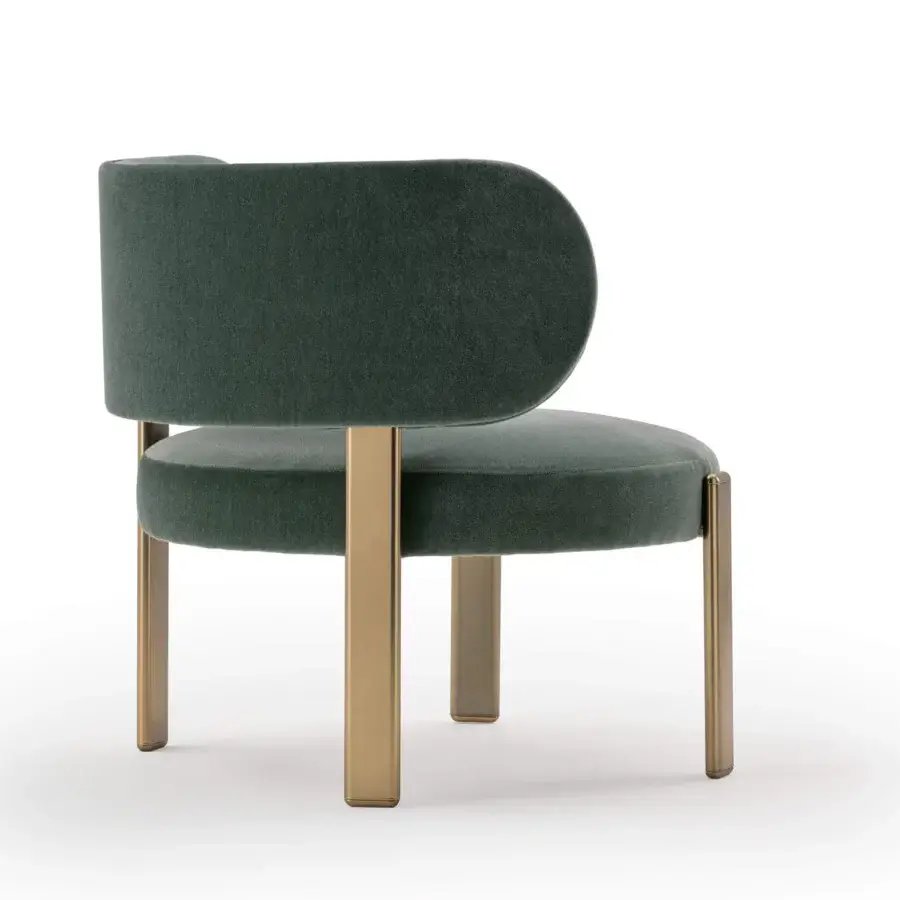 Distinguished Turri Roma lounge chair with plush green textile upholstery and sleek gold finished metal legs