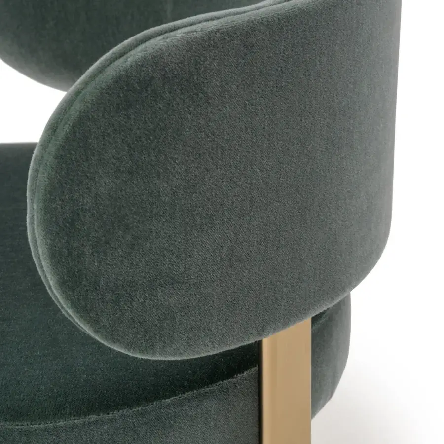 Distinguished Turri Roma lounge chair with muted green textile upholstery and glossy golden metal leg
