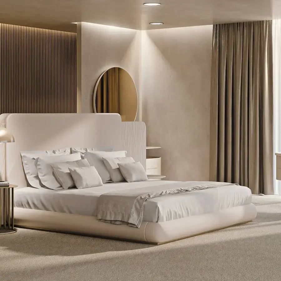 Superior Turri Roma nightstand crafted entirely of metal with a champagne gold finish and curved silhouette