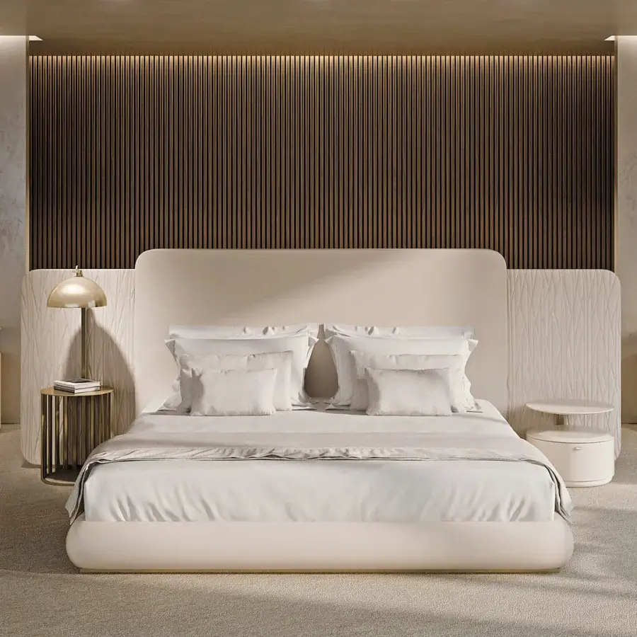 Distinguished Turri Roma nightstand crafted entirely of metal in a light beige finish with vertical groove detailing