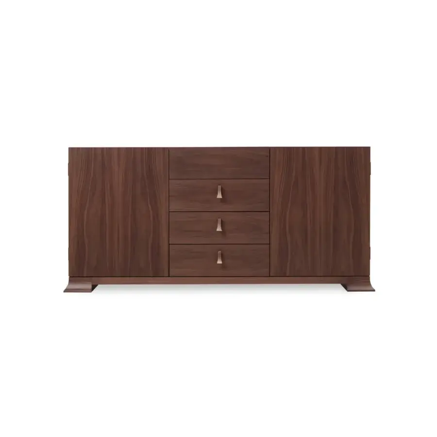 Elegant Bellavista London sideboard with walnut veneer and maple interior in a smooth matte lacquer finish