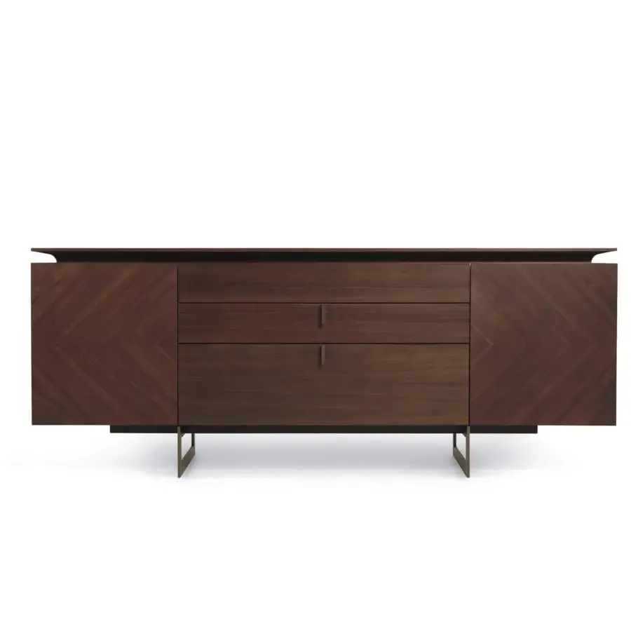 Elegant Bellavista Philippe sideboard crafted with walnut veneer, solid wood and bronzed glass shelves in a matte finish
