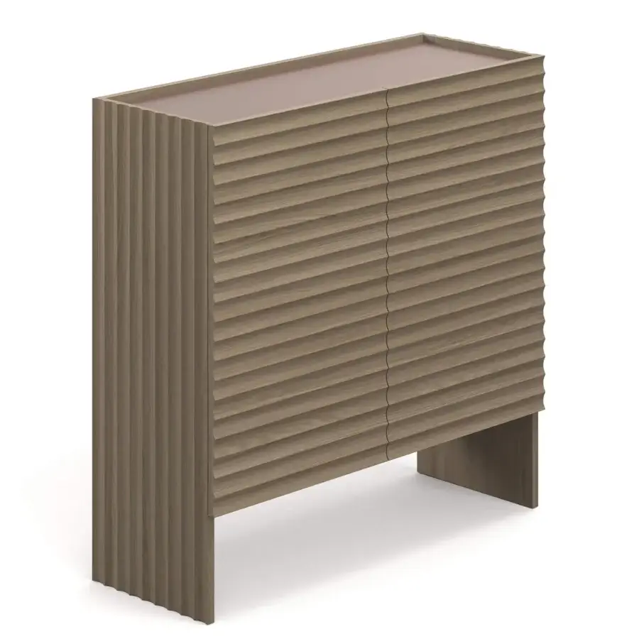 Distinguished Moroso Rows cupboard crafted in Italy with medium brown oak veneer and grooved surfaces