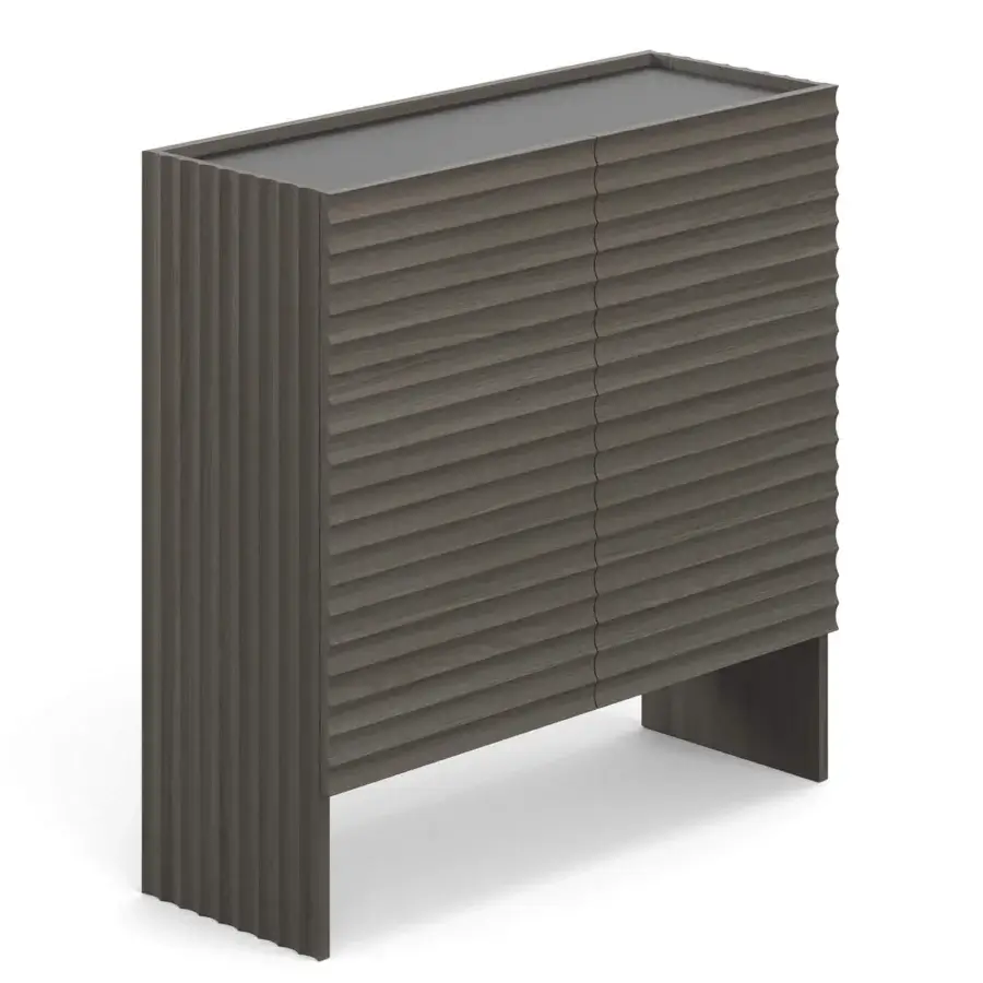 Elegant Moroso Rows cupboard crafted in Italy with dark brown oak veneer and horizontally ribbed doors