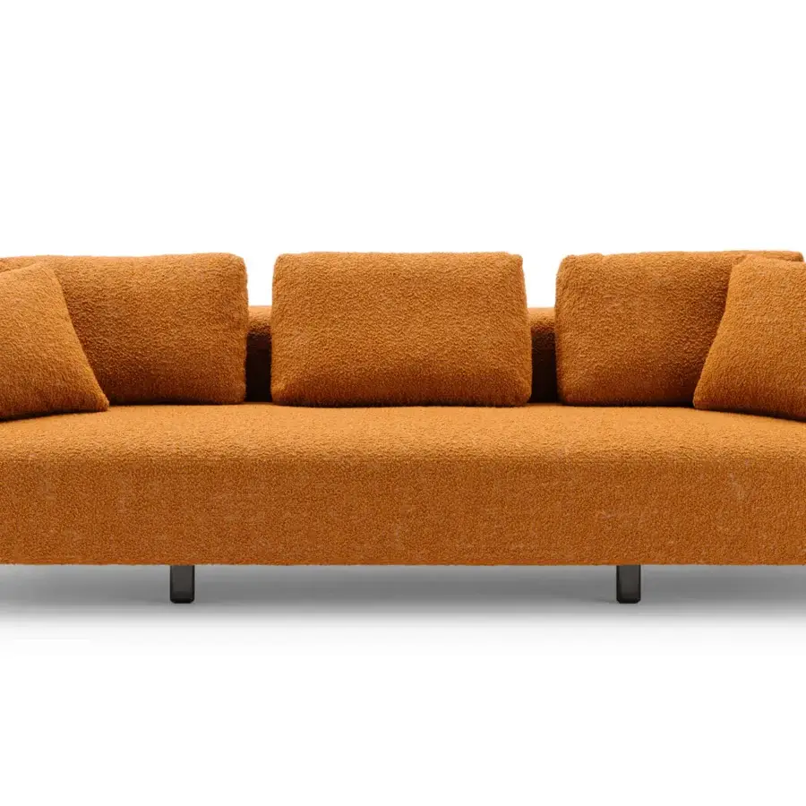 Lavish Turri Roma sofa with textured orange textile and graphite gray metal feet