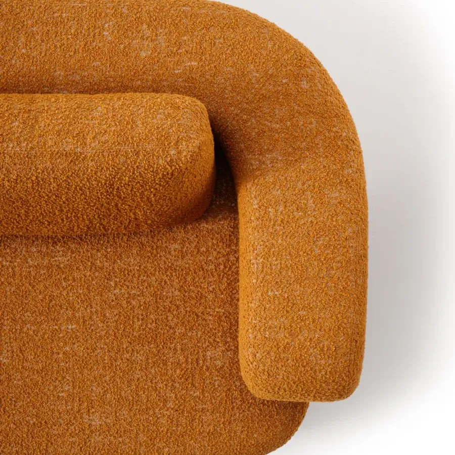 Superior Turri Roma sofa with generous seat, plush armrests and golden-brown textile upholstery with champagne gold metal feet