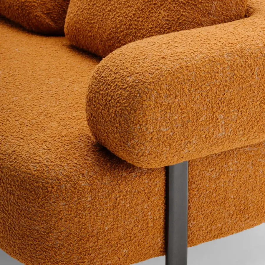 Exceptional Turri Roma sofa with rounded silhouette, saturated orange textile and graphite gray metal feet