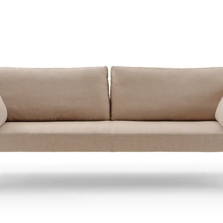 Elegant Turri Ratio sofa in light brown textile with woven leather and dark metal frame