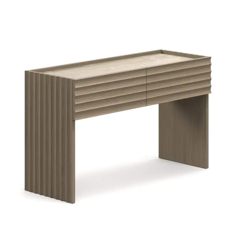 Sophisticated Moroso Rows console crafted in oak with a matte finish and distinctive ridged texture for interior design projects
