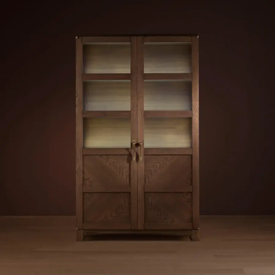Distinguished Bellavista Arbat cabinet crafted from walnut wood with smoked glass doors and brass detailing in matte lacquer